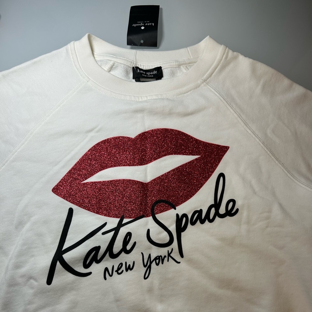kate spade White Sweatshirt with Glitter Red Lip Graphic